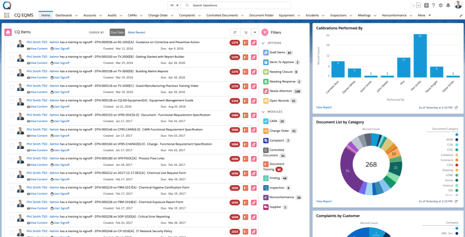 Screenshot of ComplianceQuest QMS software