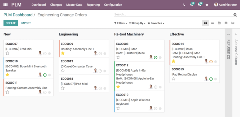 Odoo PLM screenshot