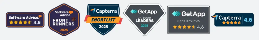 Badges do SoftExpert Suite: Software Advice, Capterra e GetApp
