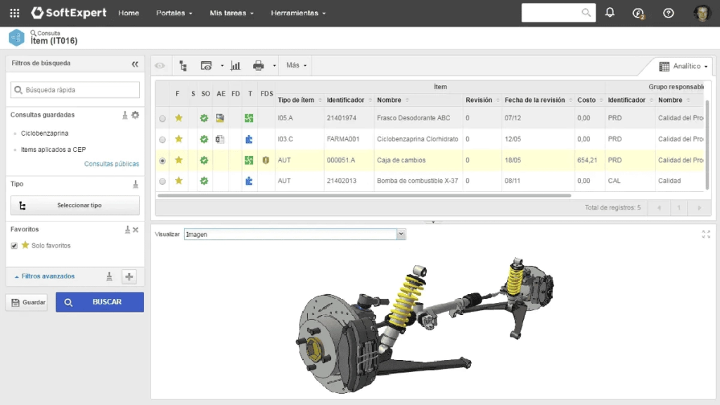 Cattura dello schermo di SoftExpert PLM