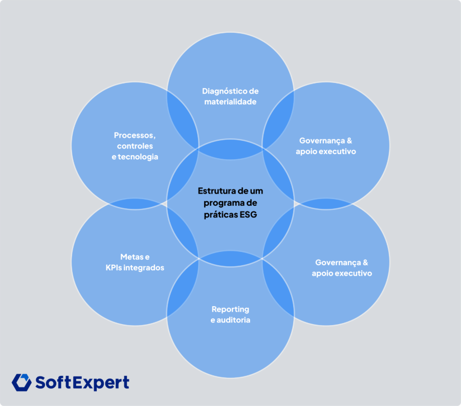 Gráfico mostrando os principais pontos da estrutura de um programa de práticas ESG